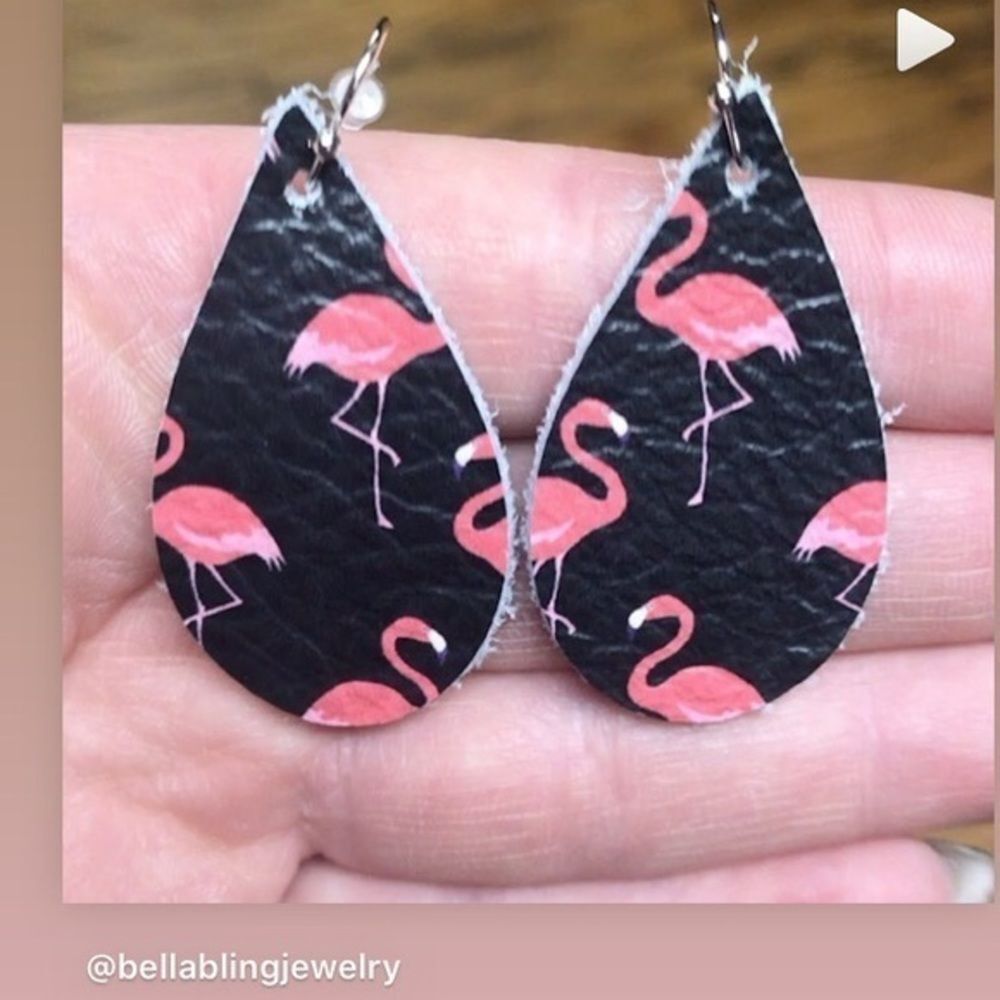Handmade leather flamingo earrings​